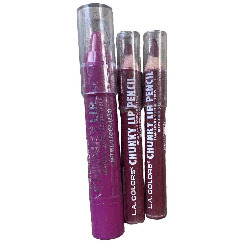 L.A. Colors Chunky Lip Pencil Burgundy Wine Lot If 3 New Sealed